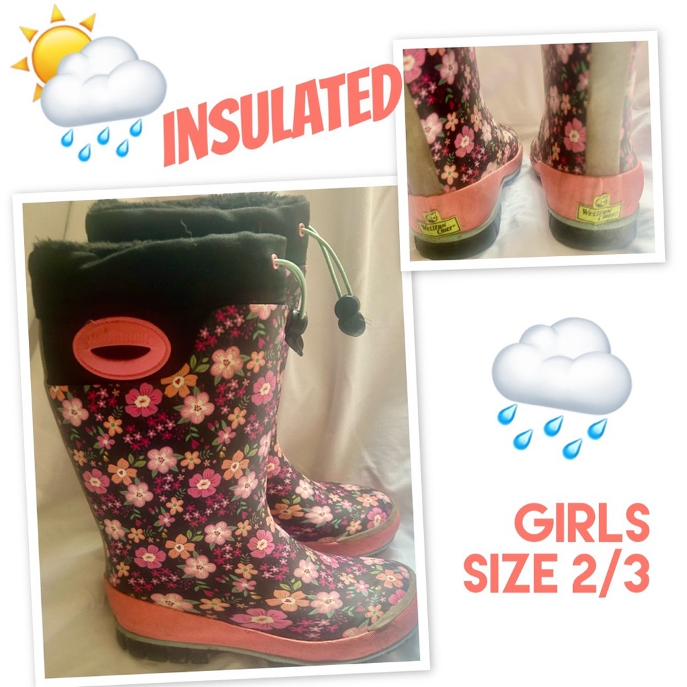 Western Chief Floral Kids Rain Boots - Pink and Black